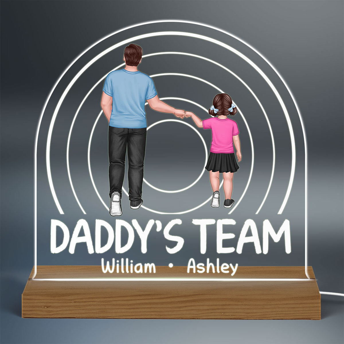 Dad Grandpa Team Punch Hand Back View Personalized Custom Shape Acrylic LED Night Light