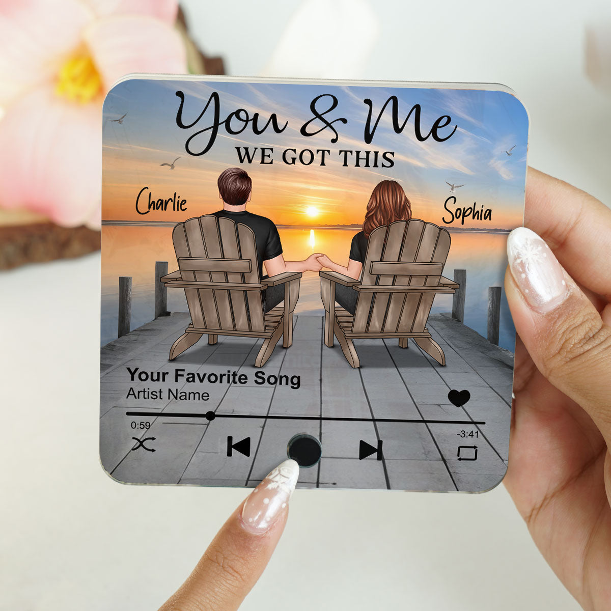 Eternal Love Couple Sitting On The Lake Dock - Personalized Music Fridge Magnet - Heartfelt Gift For Couple, For Him, For Her, Husband, Wife