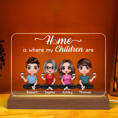 Home Is Where My Kids Are Doll Mother Children Sitting Personalized Custom Shape LED Night Light