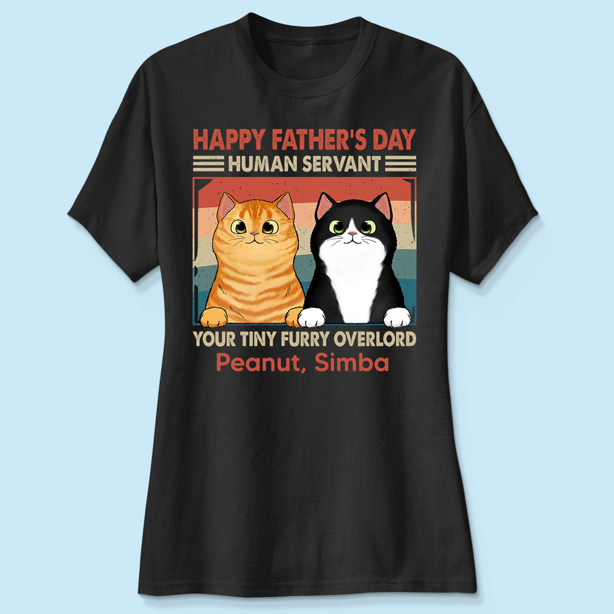 Happy Father‘s Day Human Servant Fluffy Cats Retro Personalized Shirt