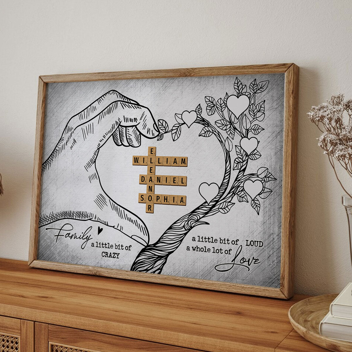 Heart Hand Tree Family Crossword Puzzle Personalized Poster