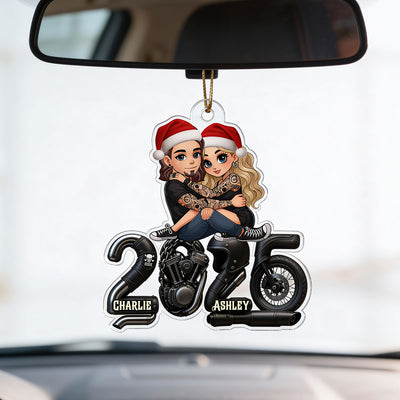 3D Effect Biker Couple- Personalized Acrylic Car Hanger- Gift For Bikers, Gift For Him, For Her