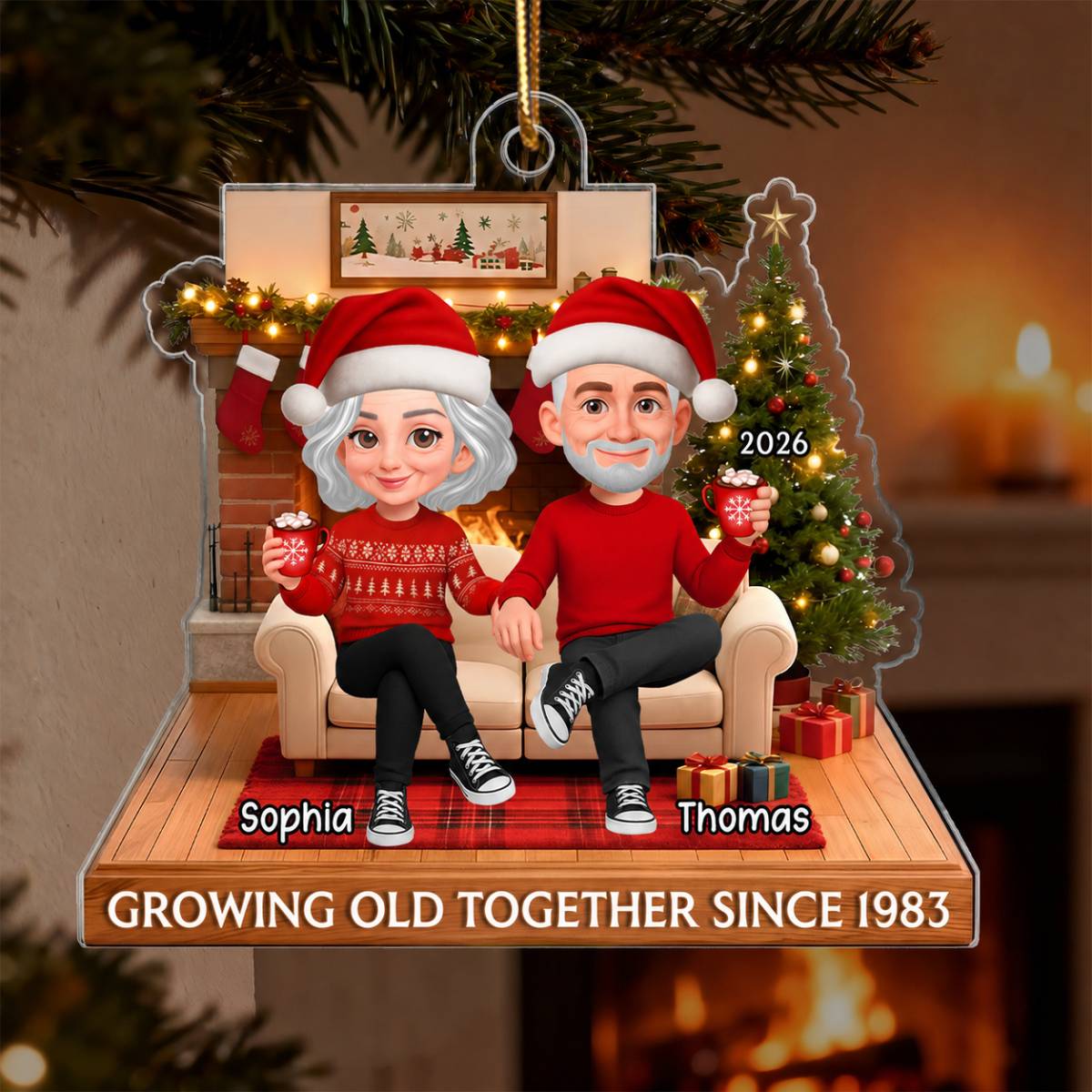 3D Effect Christmas Couple Cozy Christmas - Personalized Acrylic Ornament - Heartfelt Gift For Couple