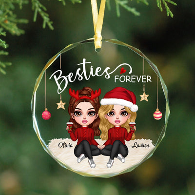 Besties Forever Y2K Best Friends Personalized Glass Ornament, Friendship Christmas Gift