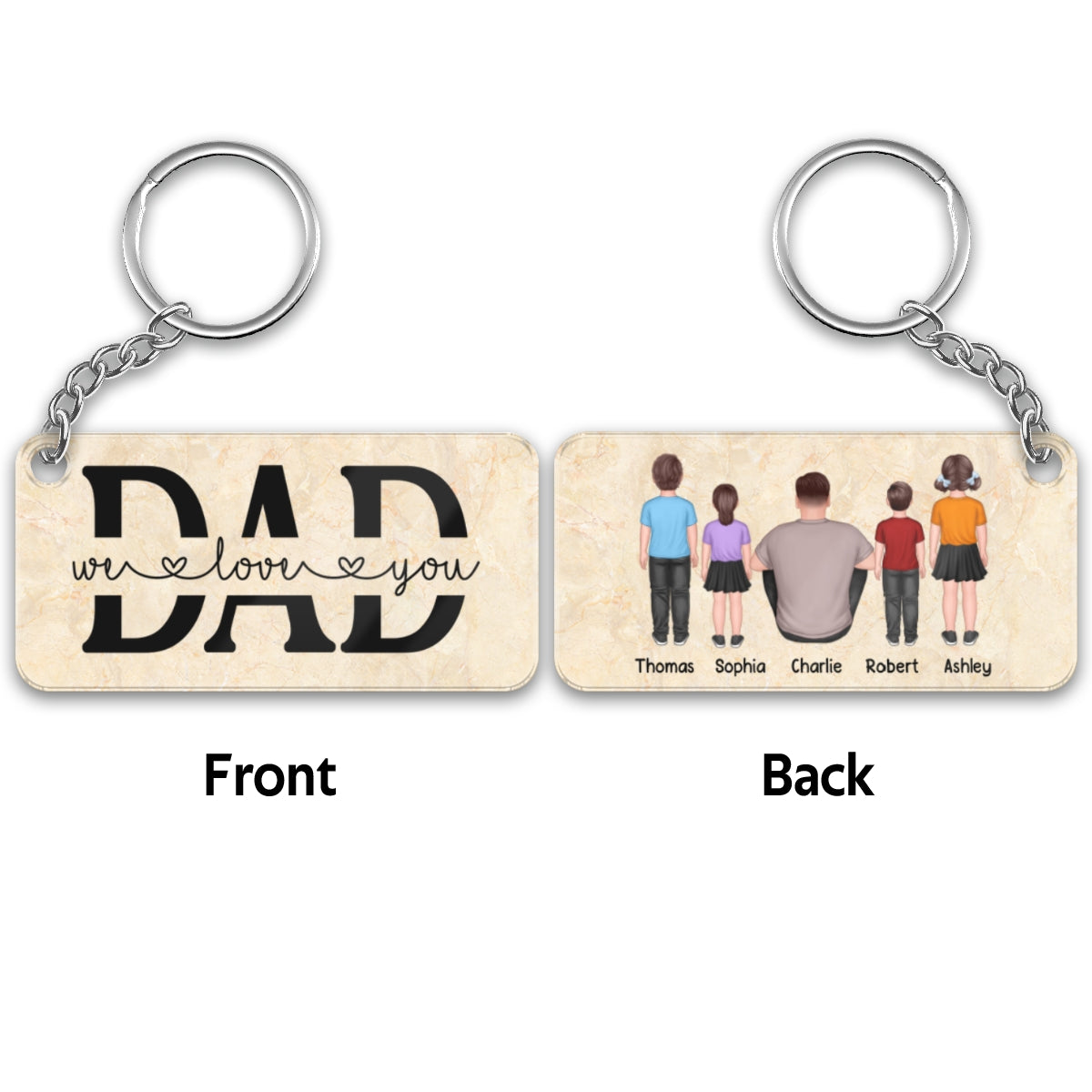 Best Dad Ever Man Sitting Kids Standing Personalized Acrylic Keychain