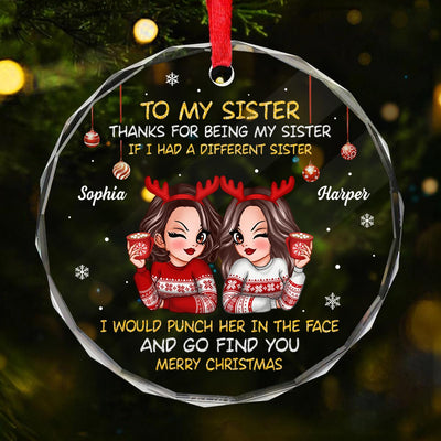 To My Sister Brother Merry Christmas Personalized Glass Ornament, Christmas Gift For Sisters, Brothers