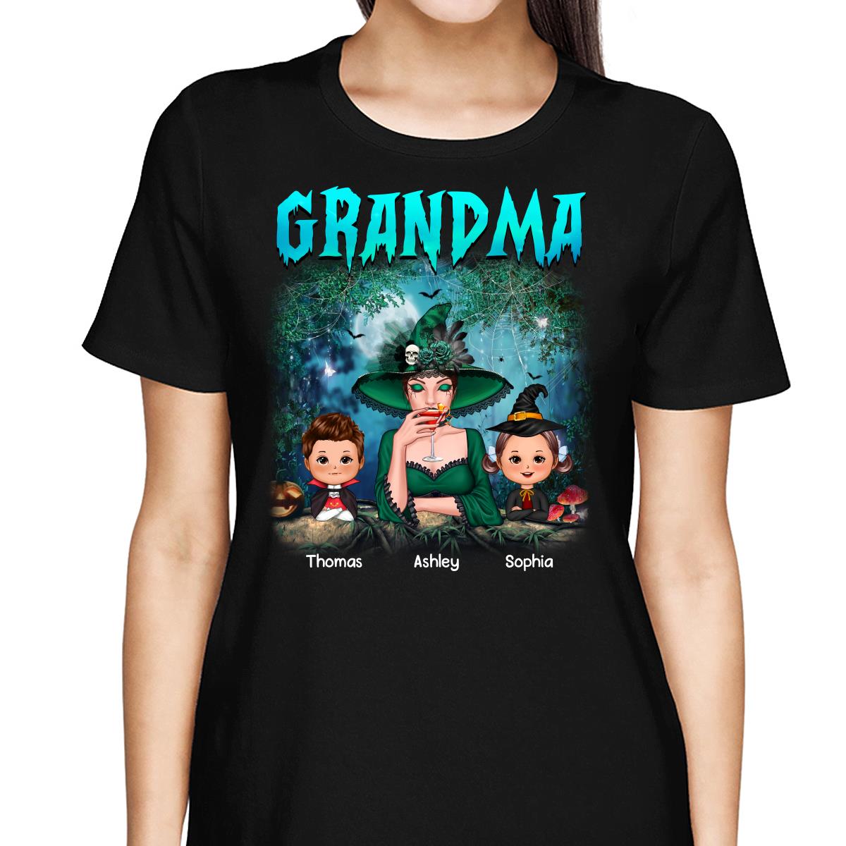 Grandma Grandkids Halloween Moon In Forest Personalized Shirt