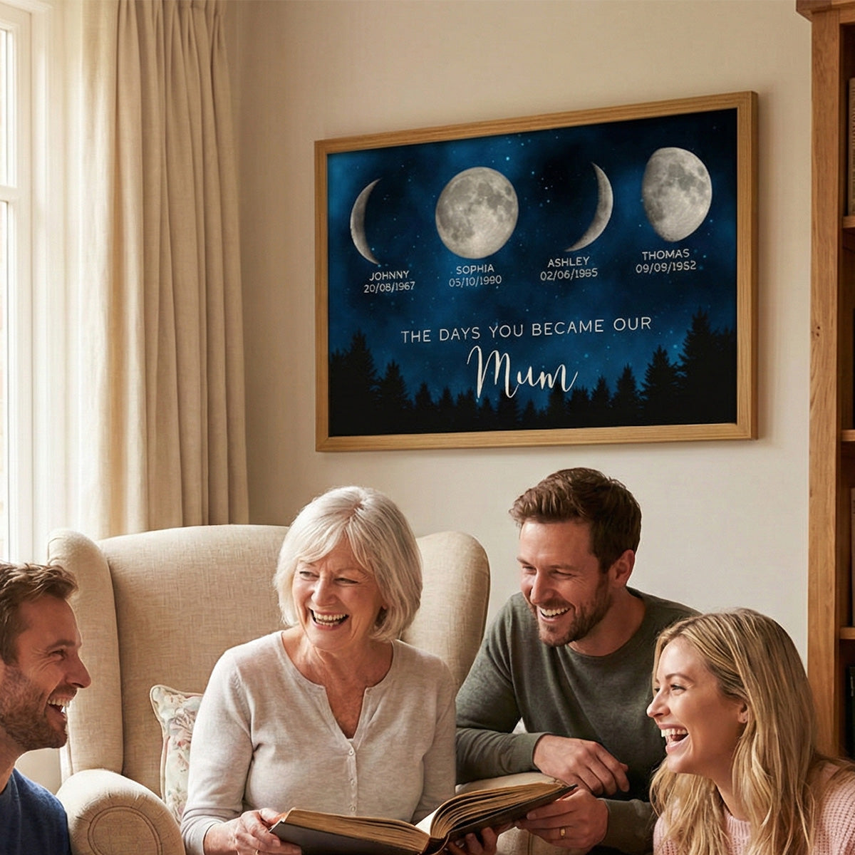 Galaxy Night The Day You Become Mum Grandma Custom Birth Moon Phase - Personalised Poster, Mother's Day Gift For Mum, Grandma