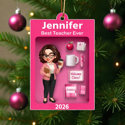 Pretty Teacher In Toy Box 3D Effect - Personalized Acrylic Ornament -Special Christmas Gift For Teacher For Co-workers