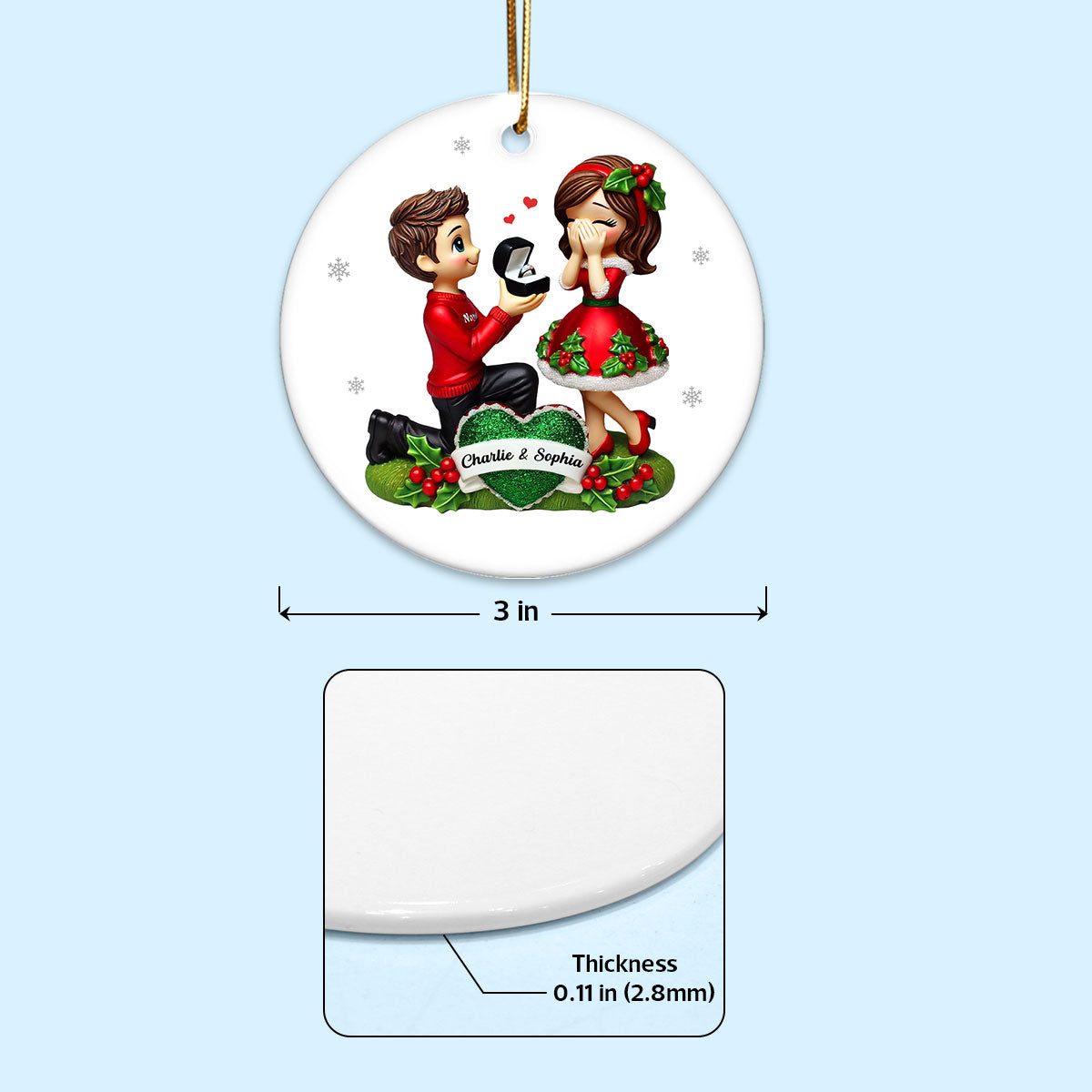 This Year We Got Engaged Personalized Ceramic Ornament, Custom Just Engaged Gifts for Couples