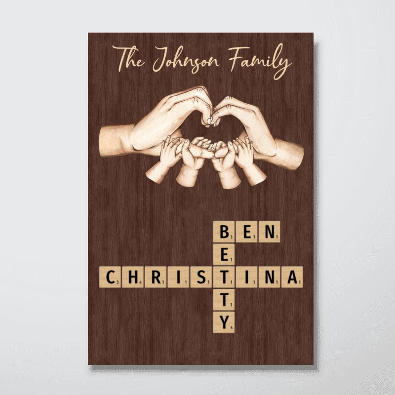 Family Heart Hands Crossword Puzzle Art Home Decor Personalized Poster