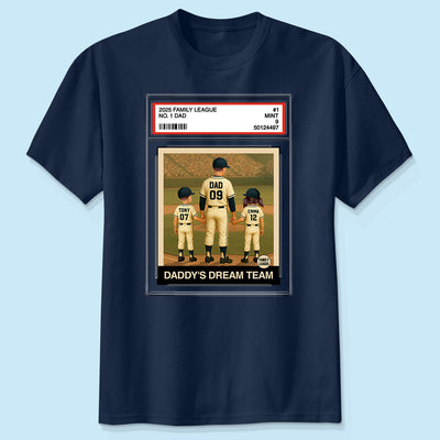 Baseball No. 1 Dad Grandpa Man & Kids Trading Card Style Personalized Shirt