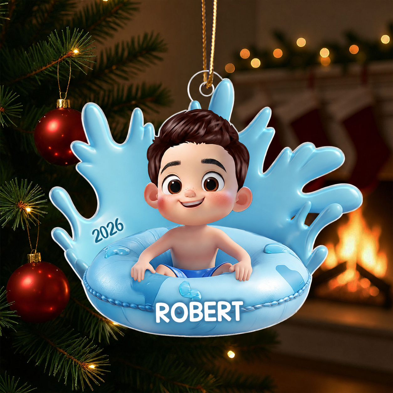 Cute Kid On Inner Tube 3D Effect Swimming Pool - Personalized Acrylic Ornament