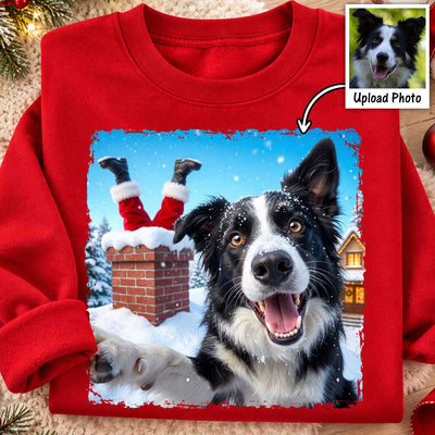 Pet Caught Santa Stuck In Chimney Upload Pet Photo - Personalized Shirt - Funny Gift For Dog Lovers