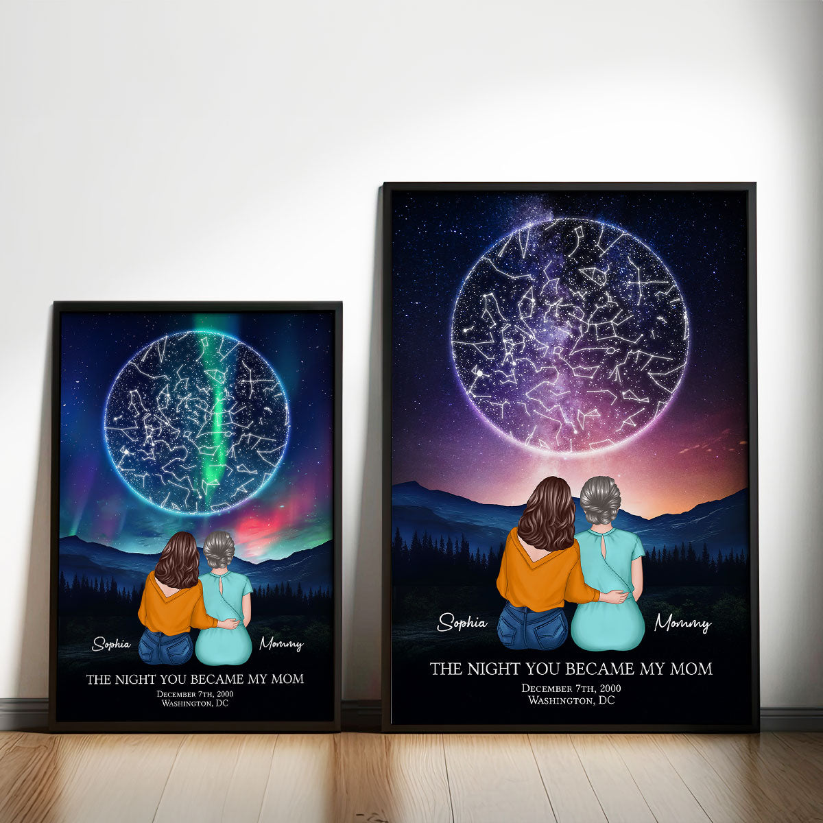 The Night You Became My Mom Embracing Mother Daughter Personalized Poster, Custom Star Map, Capture the Precious Moment, Gift, Constellation Print, Real Astronomical Data