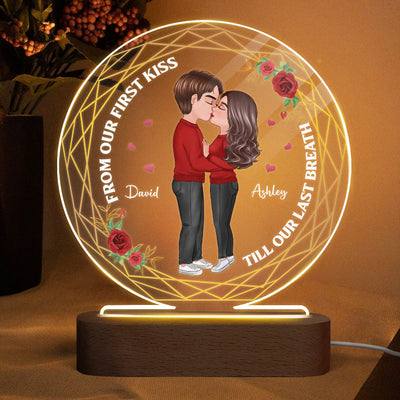 Hexagon Doll Couple Kissing Valentine‘s day Gift Personalized Circle Plaque LED Night Light