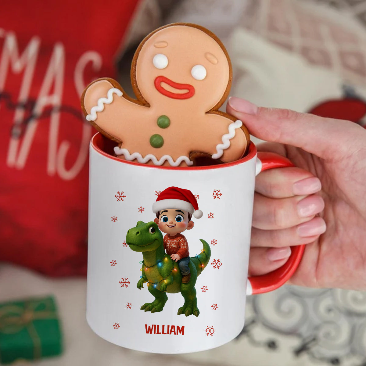 Cute Kid With Dinosaur Christmas Personalized Mug