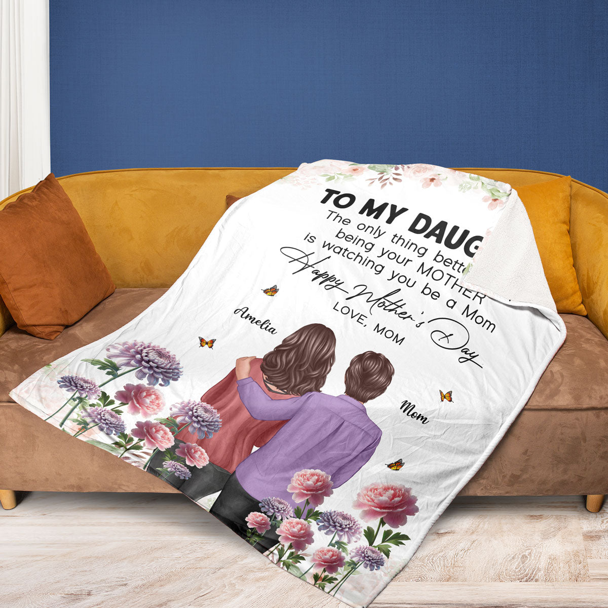 To My Daughter From Mom Happy Mother's Day Birth Flower Personalized Fleece Blanket, Gift For Daughter