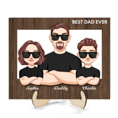 Vector Man Dad Grandpa And Kids Personalized 2-Layer Wooden Plaque