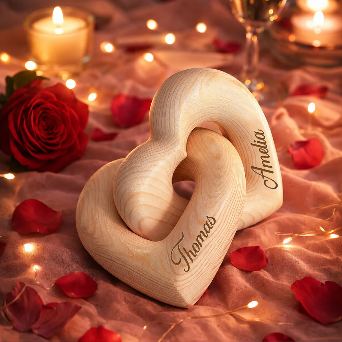 Personalized Wooden Heart Sculpture, Custom Couple Names Gift, Romantic Anniversary Gift, Heartfelt Gift for Her, Gift for Him