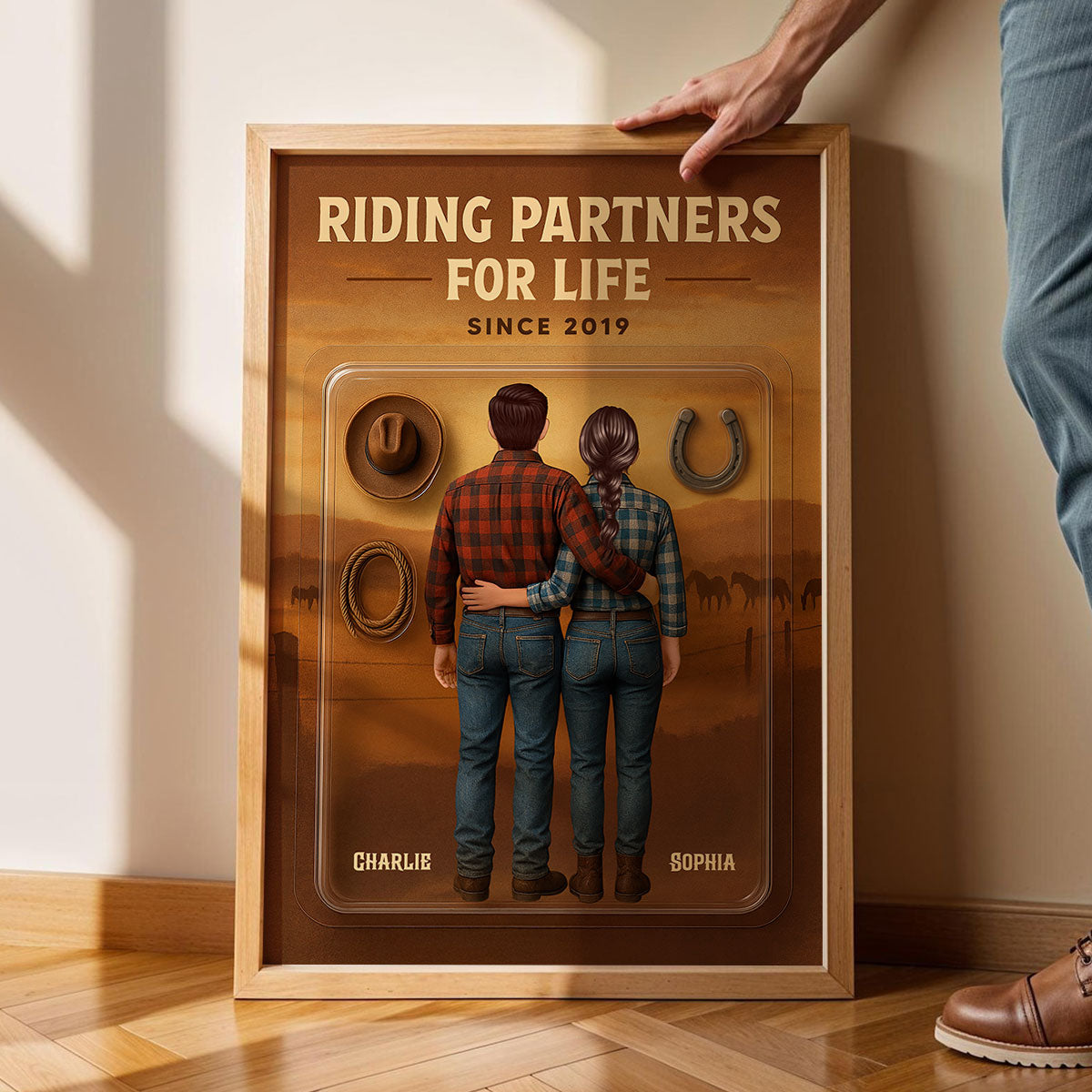 3D Effect Custom Figure Couple Horse Riding Partners For Life Personalized Poster