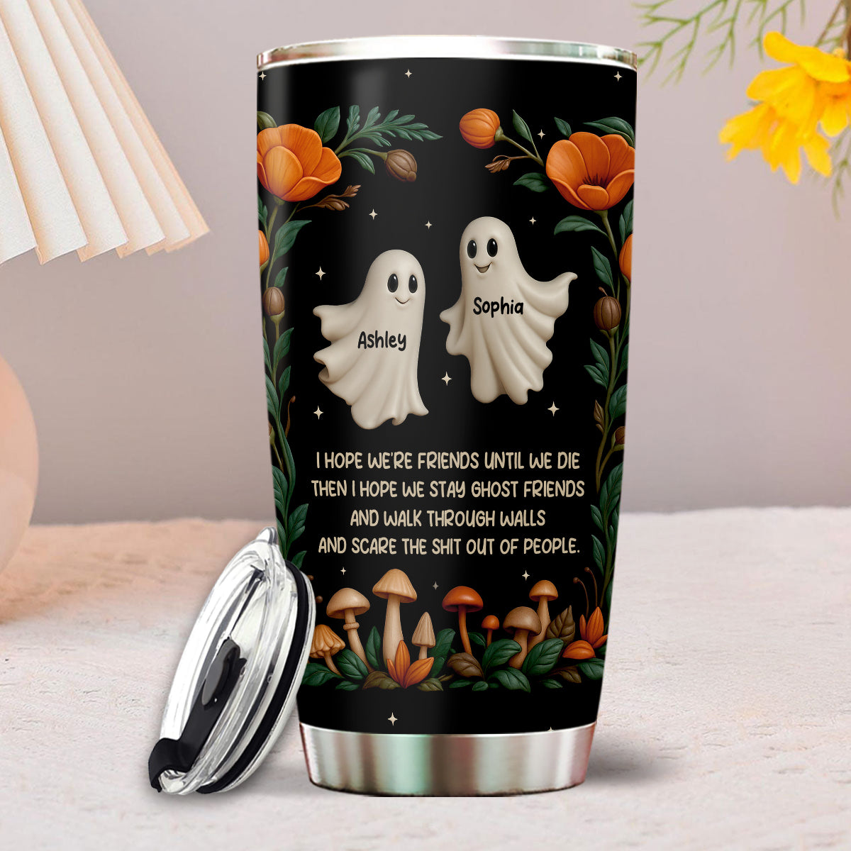 Halloween Best Friends Ghosts 3D Effect Personalized Tumbler, Gift for Besties, Sisters