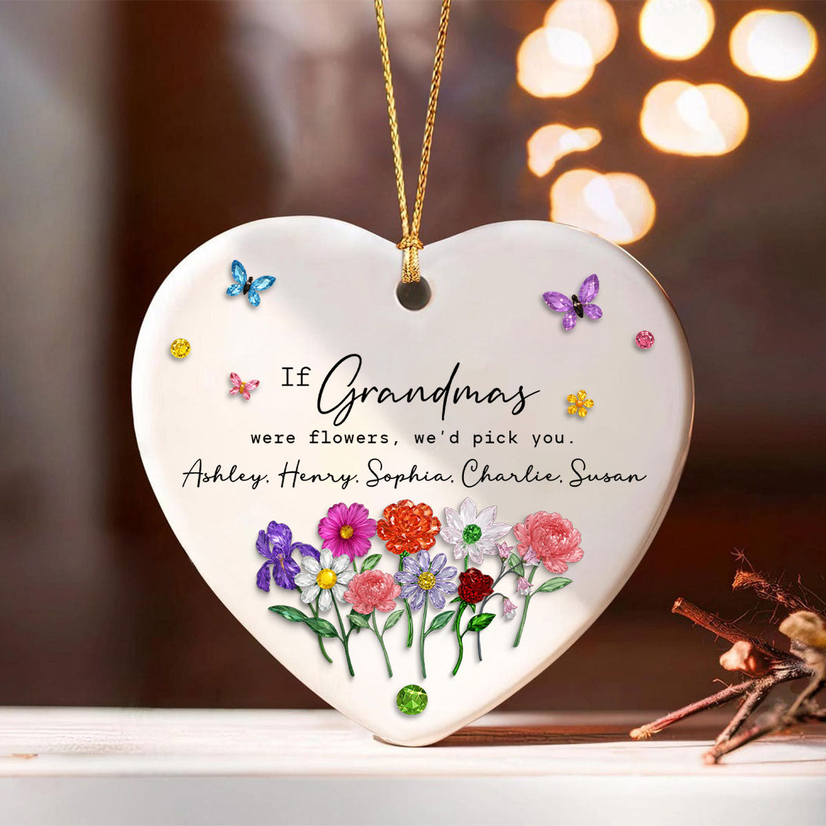 If Grandmas Were Flowers, I'd Pick You Custom Birth Month Flower - Personalized Ceramic Ornament - Heartfelt & Thoughtful Christmas Gift for Grandma