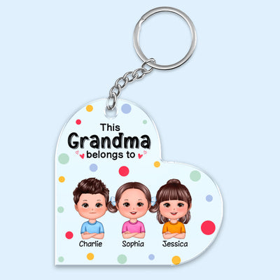 This Grandma Mom Belongs To Cute Doll Kids Colorful Dot Personalized Heart Acrylic Keychain