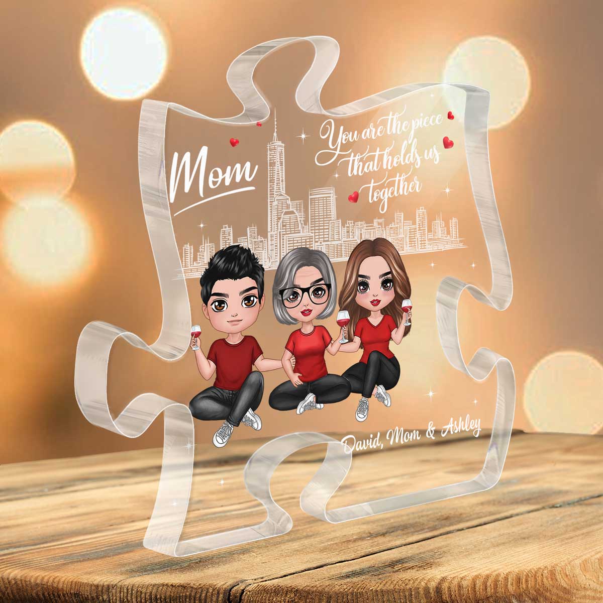 Mom The Piece Holds Us Together Skyline Personalized Acrylic Puzzle Plaque Mother‘s Day Gift For Mom