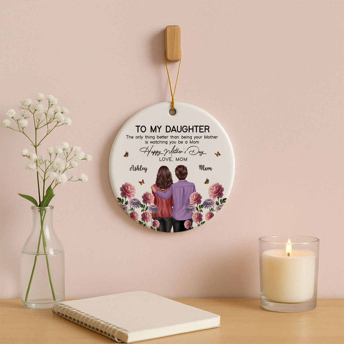 To My Daughter From Mom Happy Mother's Day Birth Flower Personalized Ceramic Ornament, Gift For Daughter | Made In The USA