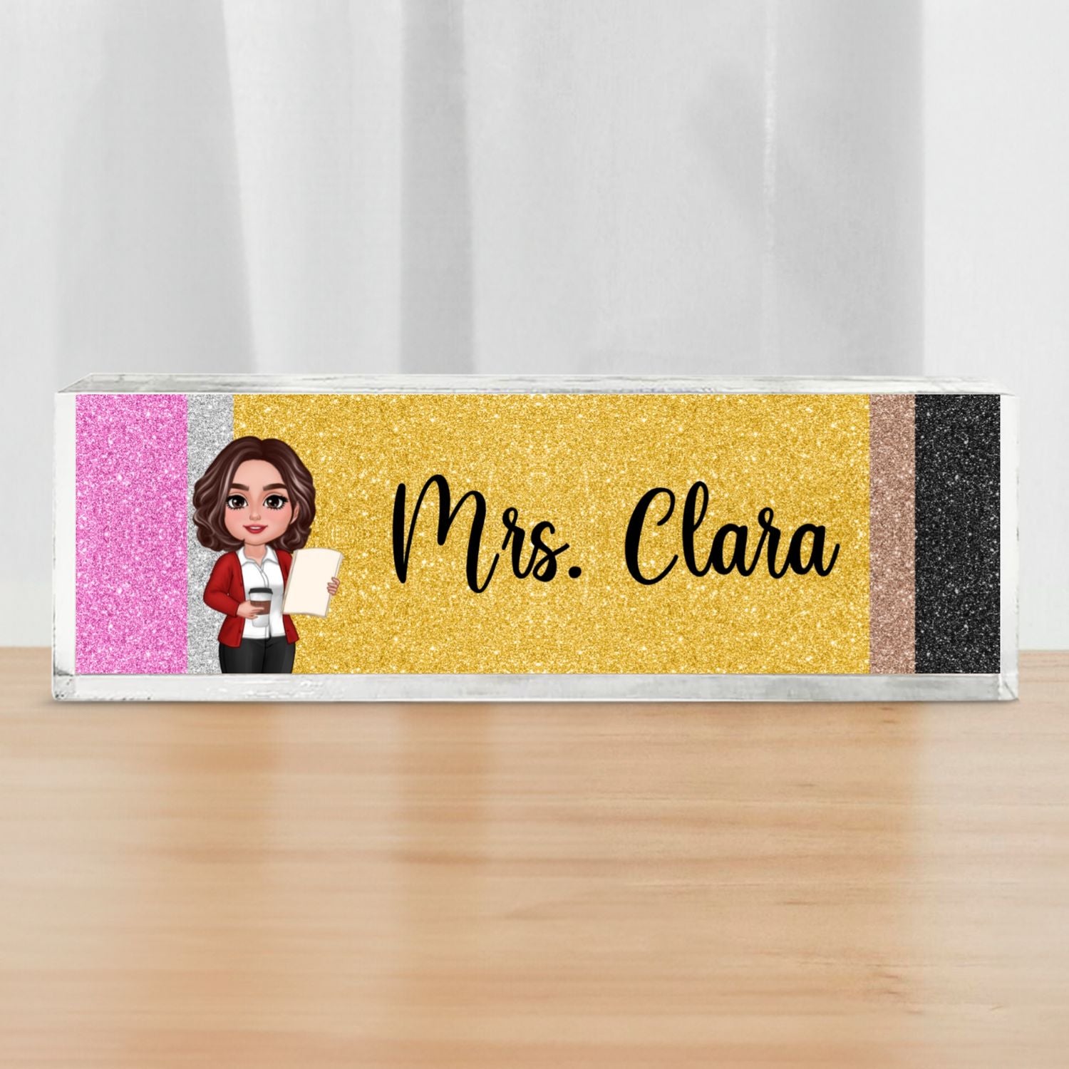 Teacher Pencil Personalized Acrylic Desk Name Plate, Gift For Teacher