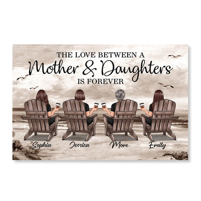 Retro Vintage Mom And Daughters Sons Beach Landscape Personalized Horizontal Poster