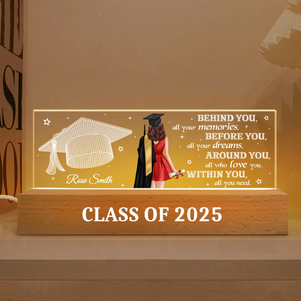 Behind You All Your Memories Graduation Gift Personalized Acrylic Block LED Night Light