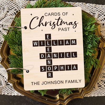 Cards Of Christmas Past Family Crossword Puzzle Art Personalized Christmas Card Keeper, Cards Keepsake, Card Storage