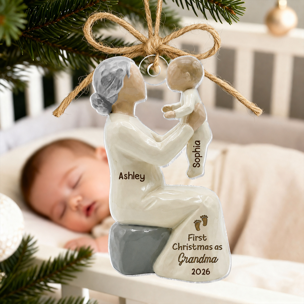 3D Effect First Christmas As Mom Grandma - Personalized Acrylic Ornament