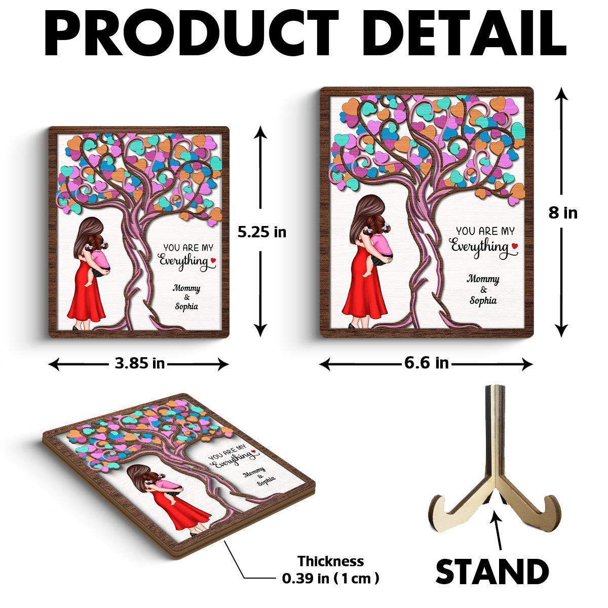 Love Heart Tree Mother Daughter Personalized 2-Layer Wooden Plaque