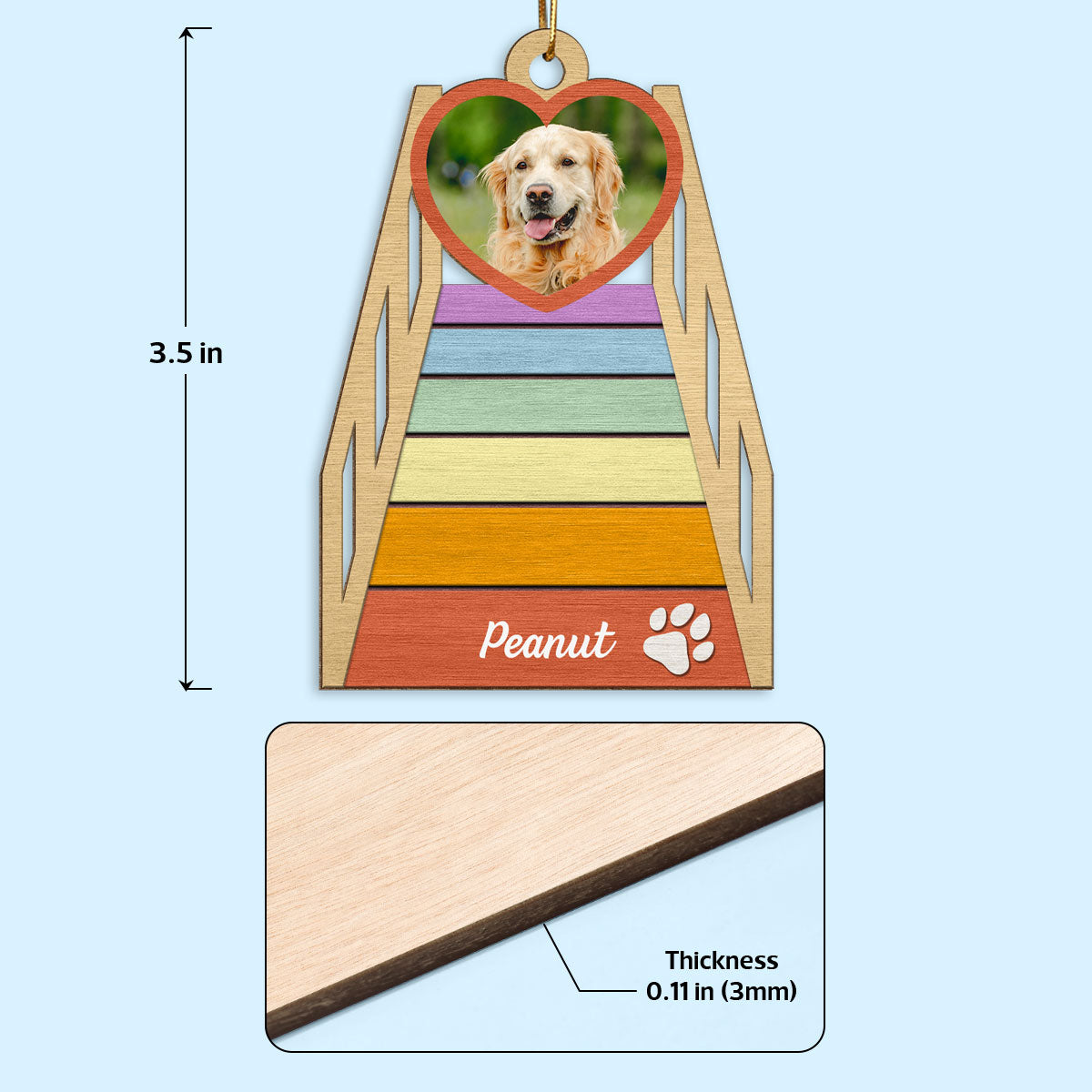 See You At Rainbow Bridge Memorial Dog Cat Photo Inserted Personalized Wooden Ornament