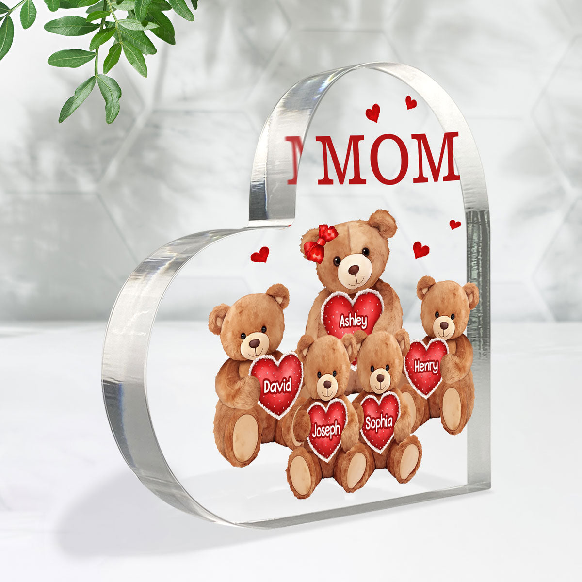 Grandma Mom Auntie Bear Personalized Heart Acrylic Plaque