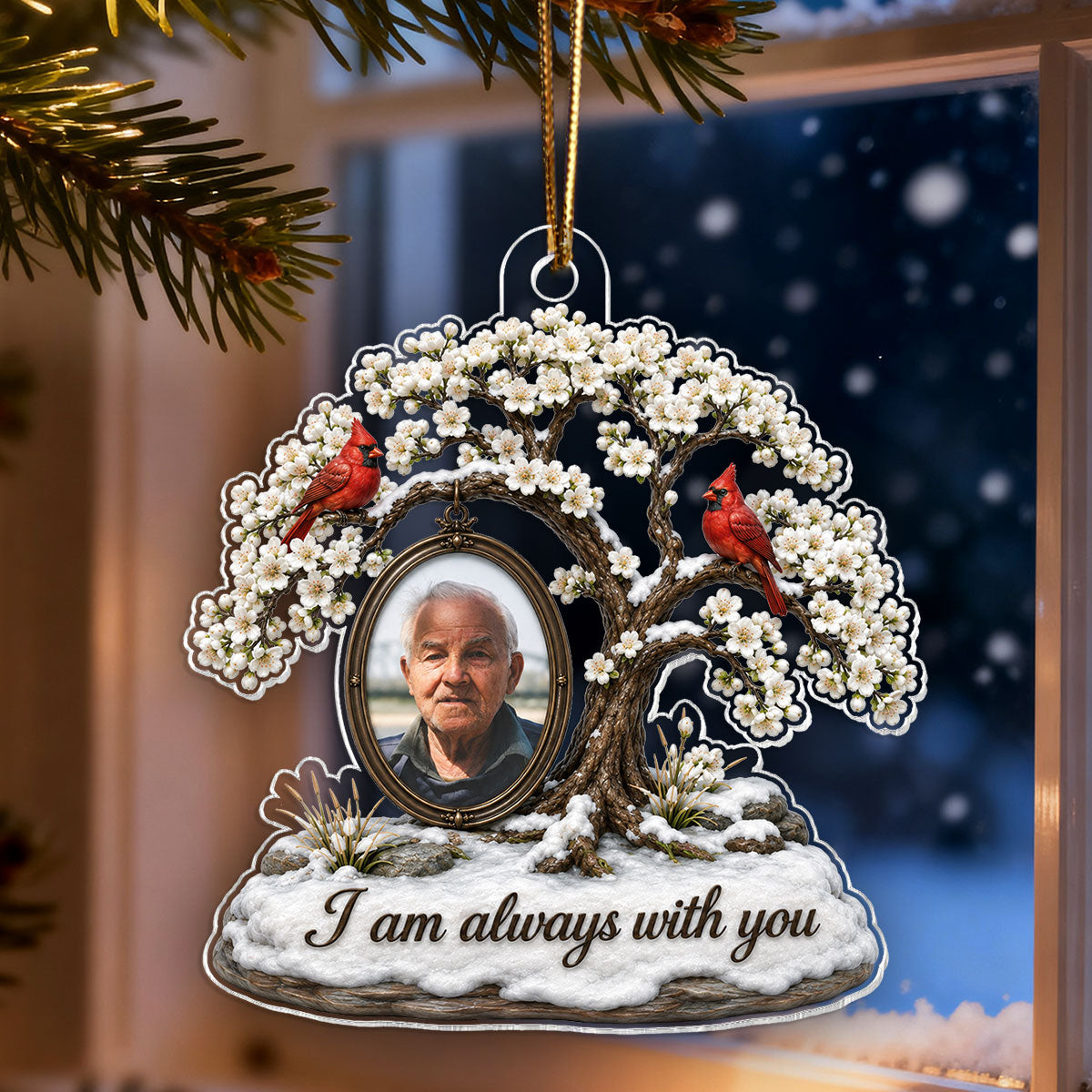 Cardinal Blossom Tree Custom Photo of Lost Loved One - Personalized Acrylic Ornament - Memorial Gift, Sympathy Gift