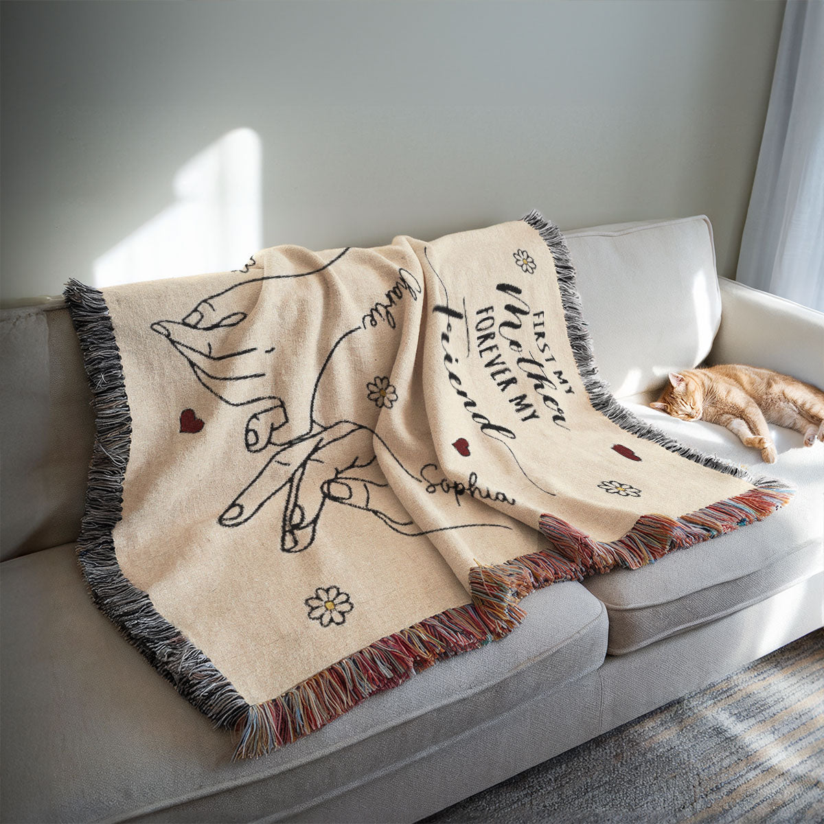 Mom And Daughter Holding Hands First My Mother Forever My Friend Personalized Tapestry Woven Blanket, Gift For Mom