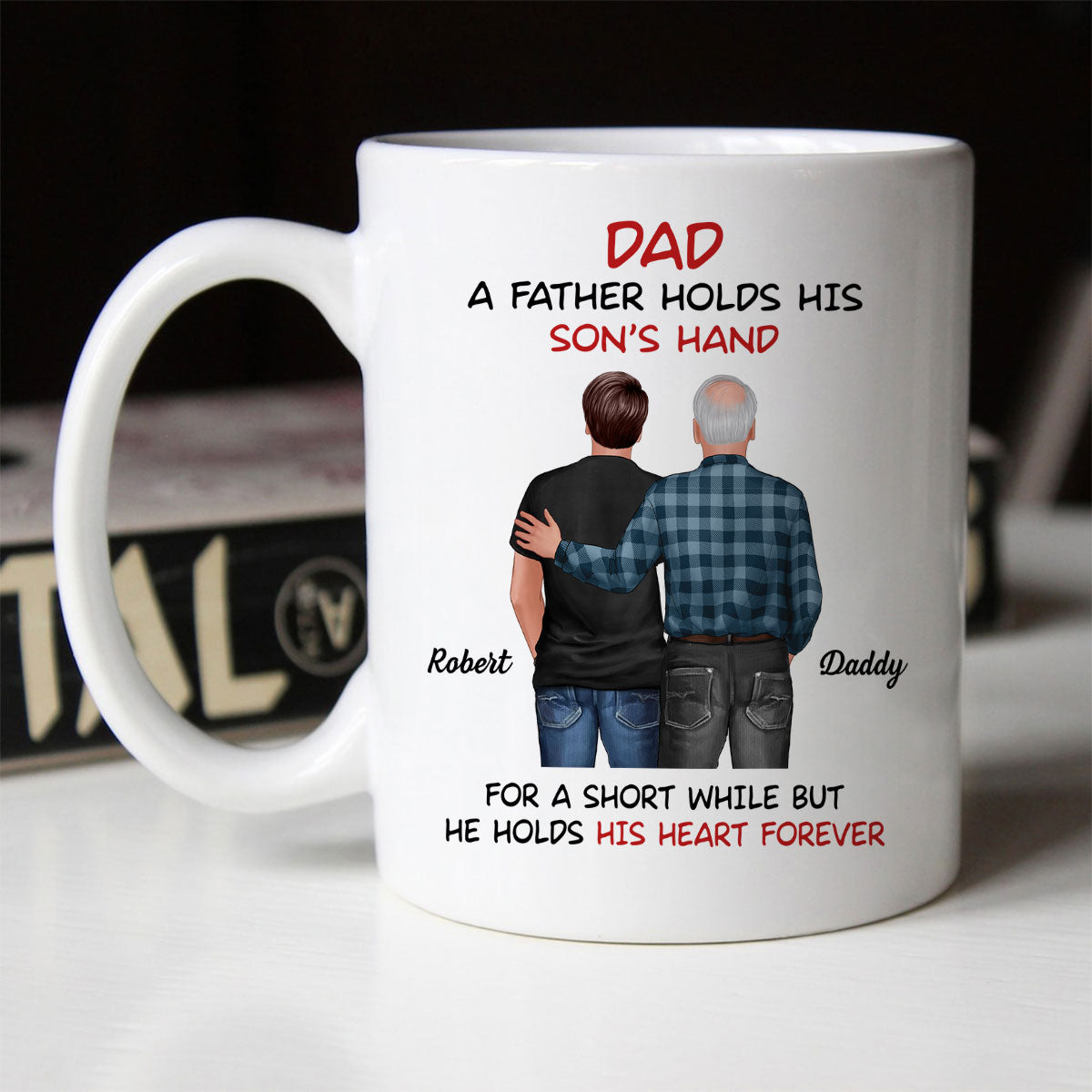 Father Daughter Son Standing Back View Personalized Mug, Father's Day Gift For Dad, Husband, Grandpa