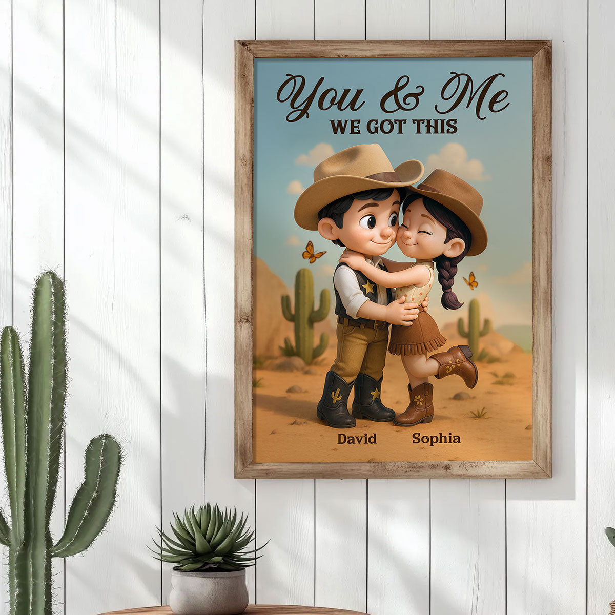 Cartoon Style Countryside Couple Cowboy Cowgirl Home Decor Personalized Vertical Poster