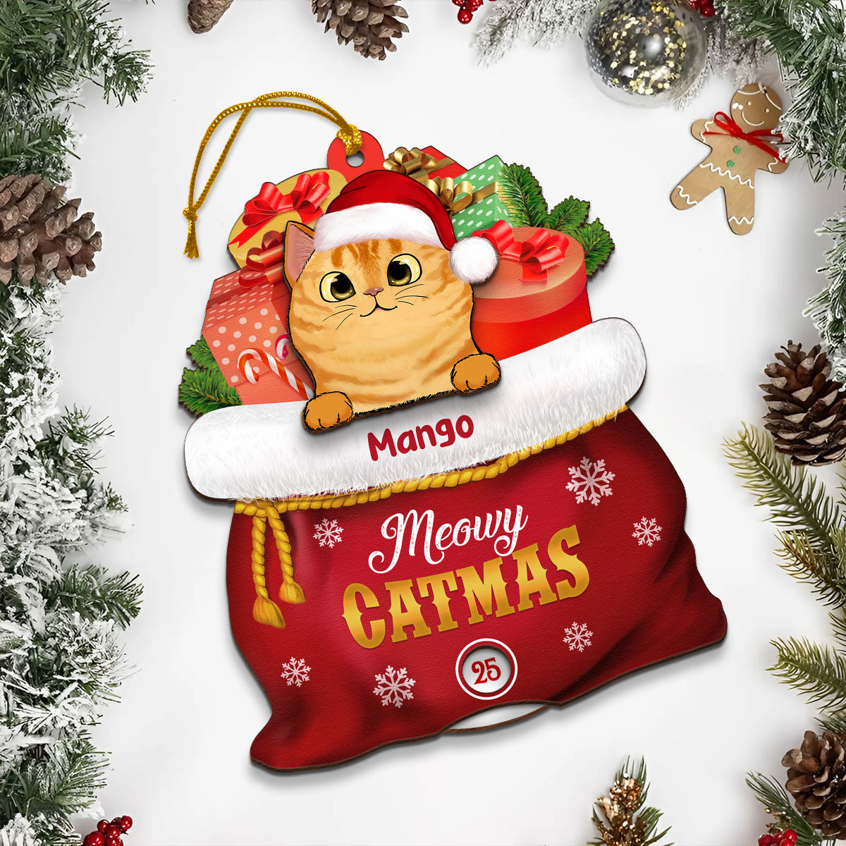 Christmas Peeking Dogs Cats In Santa Gift Bag Personalized Wooden Countdown Ornament, Xmas Gift For Dog Cat Owners, Dog Cat Lovers