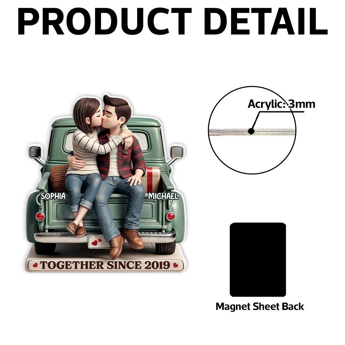 Couple On Truck Personalized Acrylic Fridge Magnet, Heartfelt Gift For Couple, For Him, For Her, Boyfriend, Girlfriend, Husband, Wife