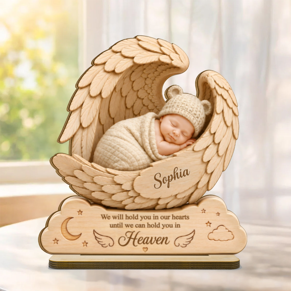 We Will Hold you in Our Hearts - Personalized 2-Layered Wooden Plaque - Custom Infant Loss Gift, Miscarriage Baby Awareness Keepsake