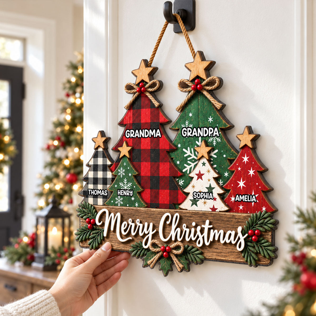 Rustic Grandparents Grandkids Christmas Tree - Personalized Wood Sign - Christmas Decor For Grandma, Grandpa
