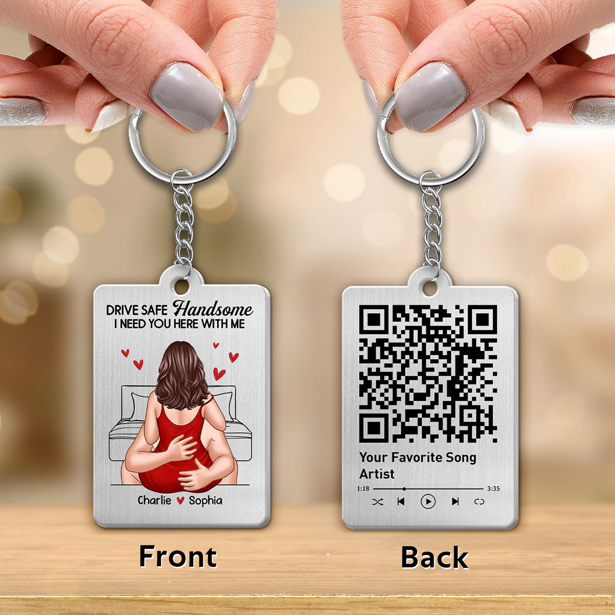 Couple Kiss Passionate Drive Safe Personalized Metal Keychain