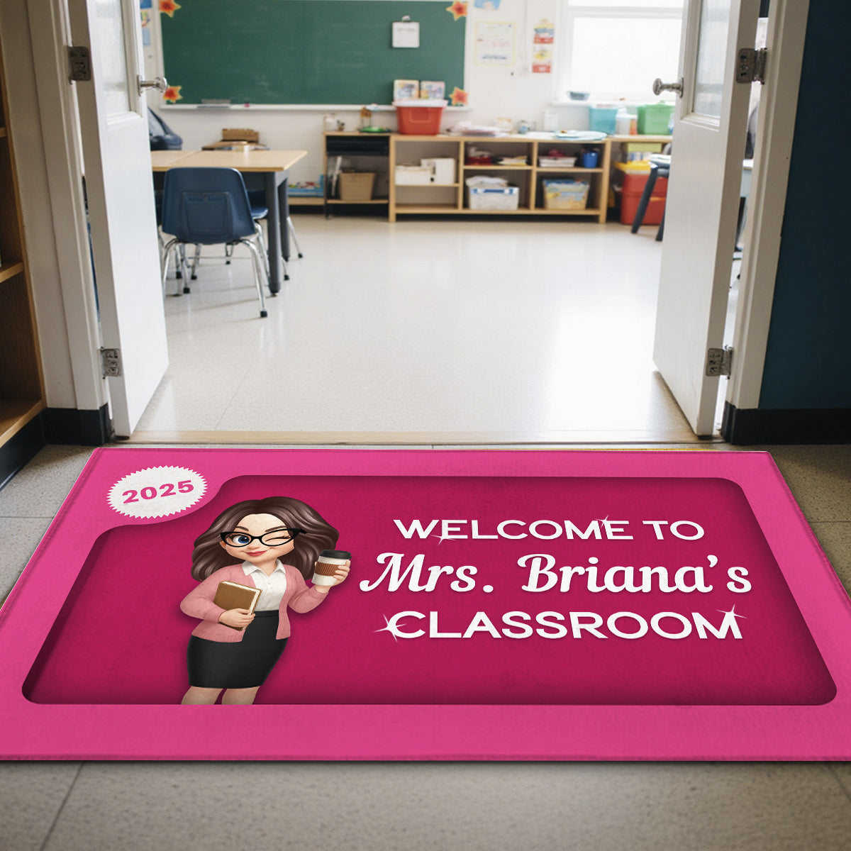 Welcome To Teacher Classroom 3D Effect Action Figure Personalized Doormat, Back To School Decoration