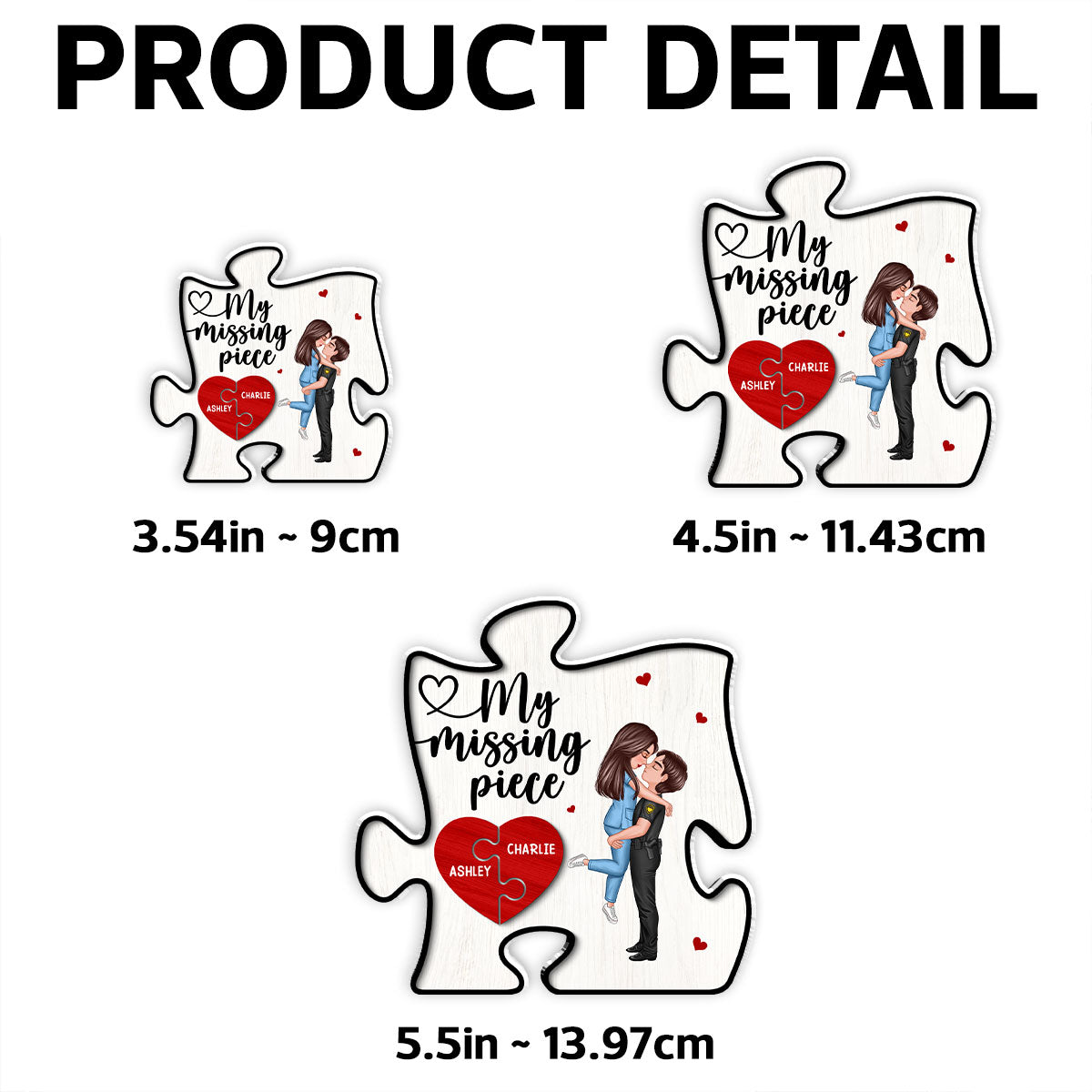 My Missing Piece Couple Hugging Kissing Puzzle Shaped Personalized Acrylic Fridge Magnet