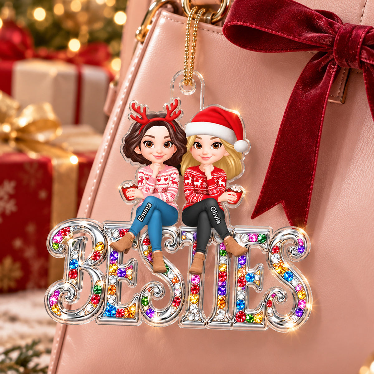 Sparkling BESTIES - Personalized Acrylic Ornament - Best Friend Christmas Keepsake Gift